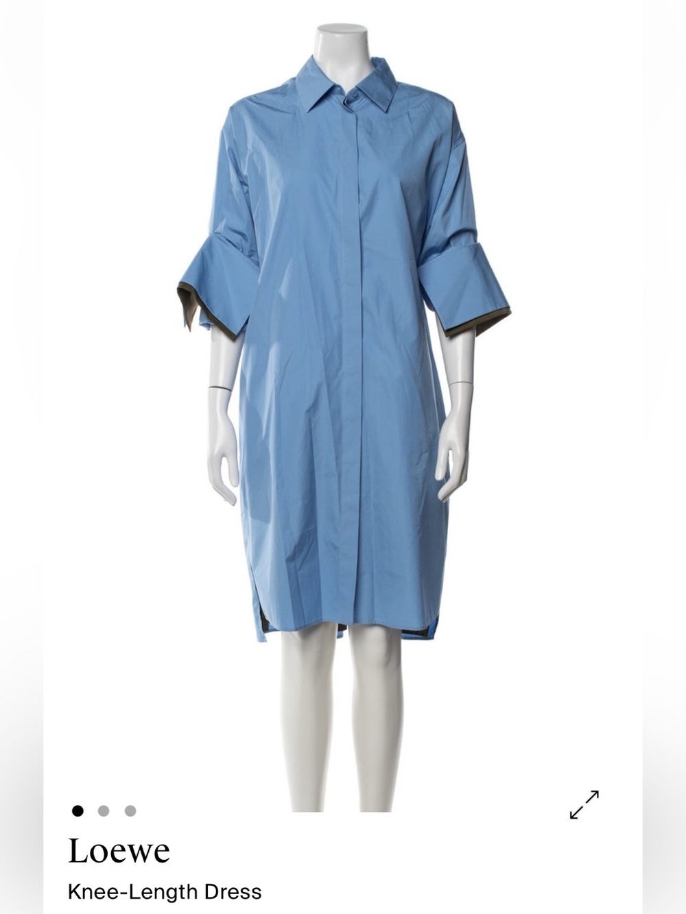 Loewe Powder Blue Button Down Shirt Dress with Contrasting Cuff